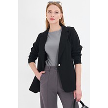 Armonika Kadın Siyah Tek Düğmeli Ceket ARM-23Y001047 Uzun Kol Regular Kalıp Casual Stil Düz Desen