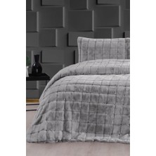 Velina Pelüş Çift Kişilik Yatak Örtüsü Gri