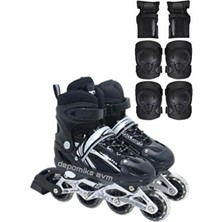 Işıklı Teker Ayarlanabilir Alıştırma Pateni + Dizlik Dirseklik Bileklik Koruma Seti