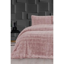 Velina Pelüş Çift Kişilik Yatak Örtüsü Pudra