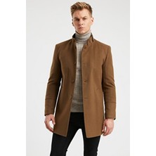 Dynamo Erkek Toprak Renkli Kapitone Astarlı Yün Karışımlı Kaşe Kaban Casual Stil