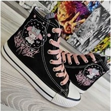 Mech Butik My Melody Baskılı Siyah Kadın Spor Ayakkabı Tekstil Günlük Sneakers Düz Taban
