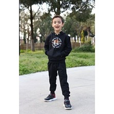 Kapüşonlu Kanguru Cepli Çocuk Baskılı Mevsimlik Eşofman Takımı Unisex