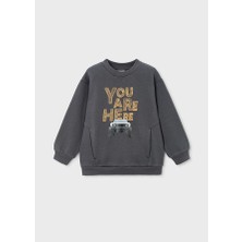 Mayoral 4-10 Yaş Erkek Çocuk Gri Polar Astarlı Baskılı Sweatshirt