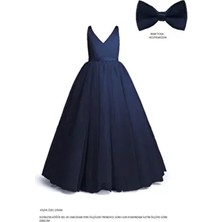 NSM Life Kız Çocuk Lacivert Anvelop Abiye Elbise Doğum Günü İçin Kişiye Özel Slim Fit Tasarım