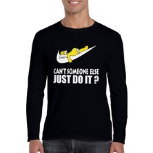 Tembel Babalık Siyah Bisiklet Yaka Uzun Kollu Erkek T-Shirt