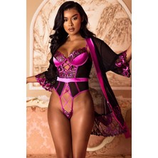 Kadın Fantazi Jartiyerli Mor Body Sabahlık Takım C8T4N27