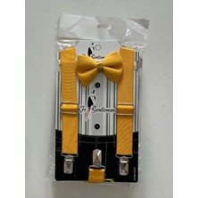 Nekibuki Çocuk Yaş Pantolon Askı Papyon Seti 1-6 Yaş Sarı Renk Desenli