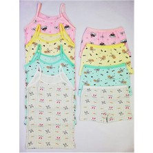 4 Adet Kız Çocuk Desenli Atlet Boxer Külot Takım Pamuklu Sarı Ekru Mint Pembe Set