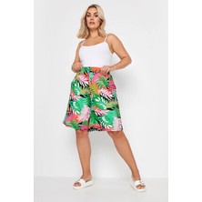 Stil Diva Büyük Beden Kadın Beli Lastikli Desenli Bol Kesim Likralı Şort Rahat Cep Özelliğiyle