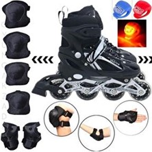Işıklı Ayarlanabilir Alıştırma Pateni Dizlik Dirseklik Koruyucu Ekstra Set + LED Fener Hediyeli