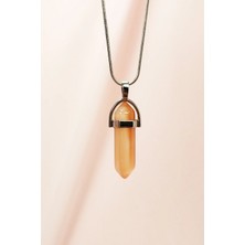 Güneş Taşı Doğal Taşı Zincirli El Yapımı Tasarımlı Kolye Uç: 3,5 cm Zincir: 20 cm Kutulu