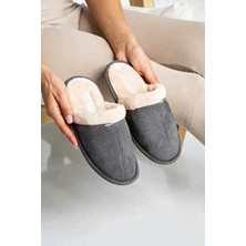 Behtah Kundura Unisex Gri Peluş Ev Terliği Ses Yapmaz Taban Kadın Kullanımı İçin Rahat Tasarım