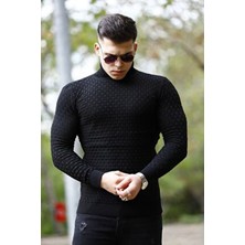 Wowa Company Erkek Siyah Desenli Balıkçı Yaka Triko Kazak Casual Stil ile Modern Görünüm Sunar