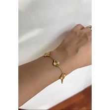 Çelik Gold Renk Yonca Bileklik