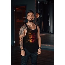 Freeyez Aslan Sarı Kırmızı Gym Fitness Tank Top Dokuma Atleti Hafif Tasarım Kalıp
