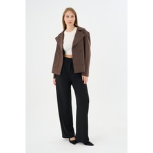 Kadın Oversize Kruvaze Kaşe Mont Ceket Kahverengi