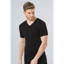 Tutku Erkek Ribana Esnek Yapılı Soft V Yaka Siyah Atlet TER0107  6'lı Paket + Elastan Likralı Pamuklu Boxer  Siyah Külot TER0114  6'lı Paket
