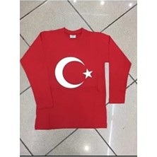 Dıgıl Kids Unisex Kırmızı Tişört Uzun Kol Casual Kullanım İçin Pamuklu Türk Bayrağı Desenli