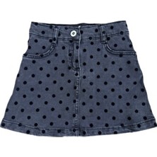 The Comrades Kız Çocuk Kot Denim Mini Etek Siyah Renk Puantiyeli Desen Regular Kalıp