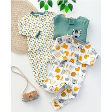 Hayvan Figürlü %100 Pamuklu Fermuarlı Unisex 3 Lü Bebek Uyku Tulum Seti. 9-12-18 Ay