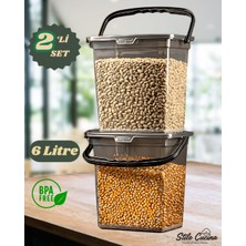 Stile Cucina Mega Boy 2'li Kare Un Bakliyat Kabı 6 Litre - Kulplu Deterjanlık Saklama Kutusu Antrasit