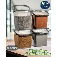 Stile Cucina Mega Boy 4'lü Kare Un Bakliyat Kabı 6 Litre - Kulplu Deterjanlık Saklama Kutusu Antrasit
