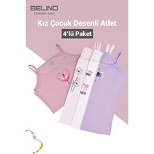 Kız Çocuk Baskılı Karışık Desenli 4 Lü Paket Askılı Atlet