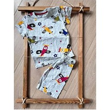 Bebtaş Uçak ve Yıldız Desenli Yazlık Erkek Takım Pamuklu Kısa Kollu Günlük Kullanım İçin