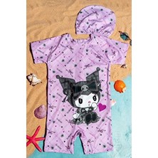 Beniizle Baskılı Boneli Kız Çocuk Yüzücü Mayo Kuromi Desenli Rahat Tasarım