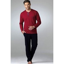 Pierre Cardin Erkek Bordo Penye Pijama Takımı 2'li Uzun Kol Düz Desenli Basic Konforlu Homewear