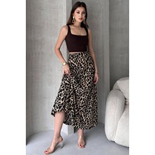 Leopar Desenli Uzun Bürümcük Kloş Etek