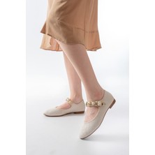 İNF-6363 Bej Havlu Desenli Baret Tokalı Günlük Bayan Ayakkabı