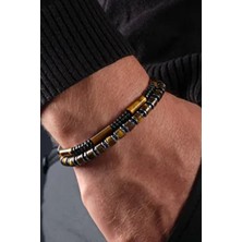 Sertifikalı Kaplangözü ve Hematit Kombin Doğal Taş Hediye Erkek Bileklik