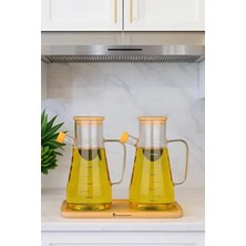 Bambu Kapaklı Vakumlu Borosilikat 3'lü Set Cam Yağlık Sirkelik Bambu Altlık