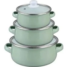 Yeşil Emaye Mini 3'lü Tencere Seti 12/14/16 cm