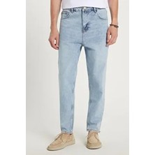 Erkek Relax Fit Geniş Kesim Boru Paça Yıkamalı Taşlamalı Boyfriend Esnek Mavi Jean Kot Pantolon