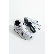 Infinite8 Spor Ayakkabı Sneaker Kız Çocuk ve Erkek Çocuk İçin Beyaz - Lacivert Tekstil Malzeme Düz Taban