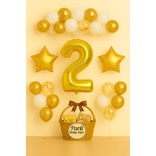 Gold Yıldızlı 1 Yaş Doğum Günü Balon Seti | Beyaz Şeffaf Konsept