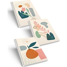 3'lü Bej Spiralli Kareli Defter Seti A5 (15x21 cm) - Flowers Series Orta Boy