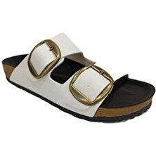 Pierre Cardin 6958 Beyaz Çift Toka Kadın Terlik Konforlu Kullanım İçin Hafif Düz Tasarım