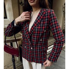 Kadın Fleto Cep Düğme Detay Tüvit Kumaş Astarlı Blazer Ceket