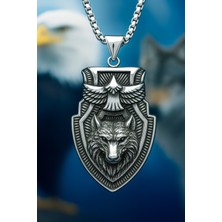 Viking Paslanmaz Kararmaz Çelik Kartal Detaylı Kurt Kolye