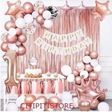 Düvenci Ticaret Rose Gold Kral Taçlı 1 Yaş Doğum Günü Balon Seti 40 Adet 45 cm Yıldız Folyo