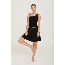 Lapieno Düz Desenli Kadın Şort Etekli Tankini Dokuma Kumaş ile Şık Plaj Modası