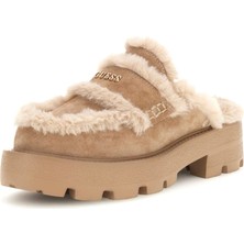 Kadın Yaneta Kürk Astarlı Süet Kalın Tabanlı Sabo Terlik - Natural