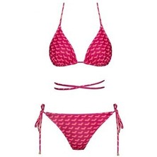 Sailor Moda Brezilya Üçgen Ipli Bikini Takım Pembe Düz Desenli Dokuma Kumaş Kadınlar İçin 2 Parça