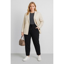 Stil Diva Kadın Büyük Beden Boru Paça Eşofman Altı Pamuk - Polyester 142694 Beli Lastikli ve Büzgülü