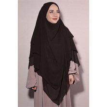 Sufle Khimar Tesettür Peçeli Üç Katlı Şifon Şal Kahverengi