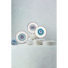 Hand Made 18 Parça 6 Kişilik Nazar Boncuklu Stackable Kahvaltı Takımı & Çay Seti